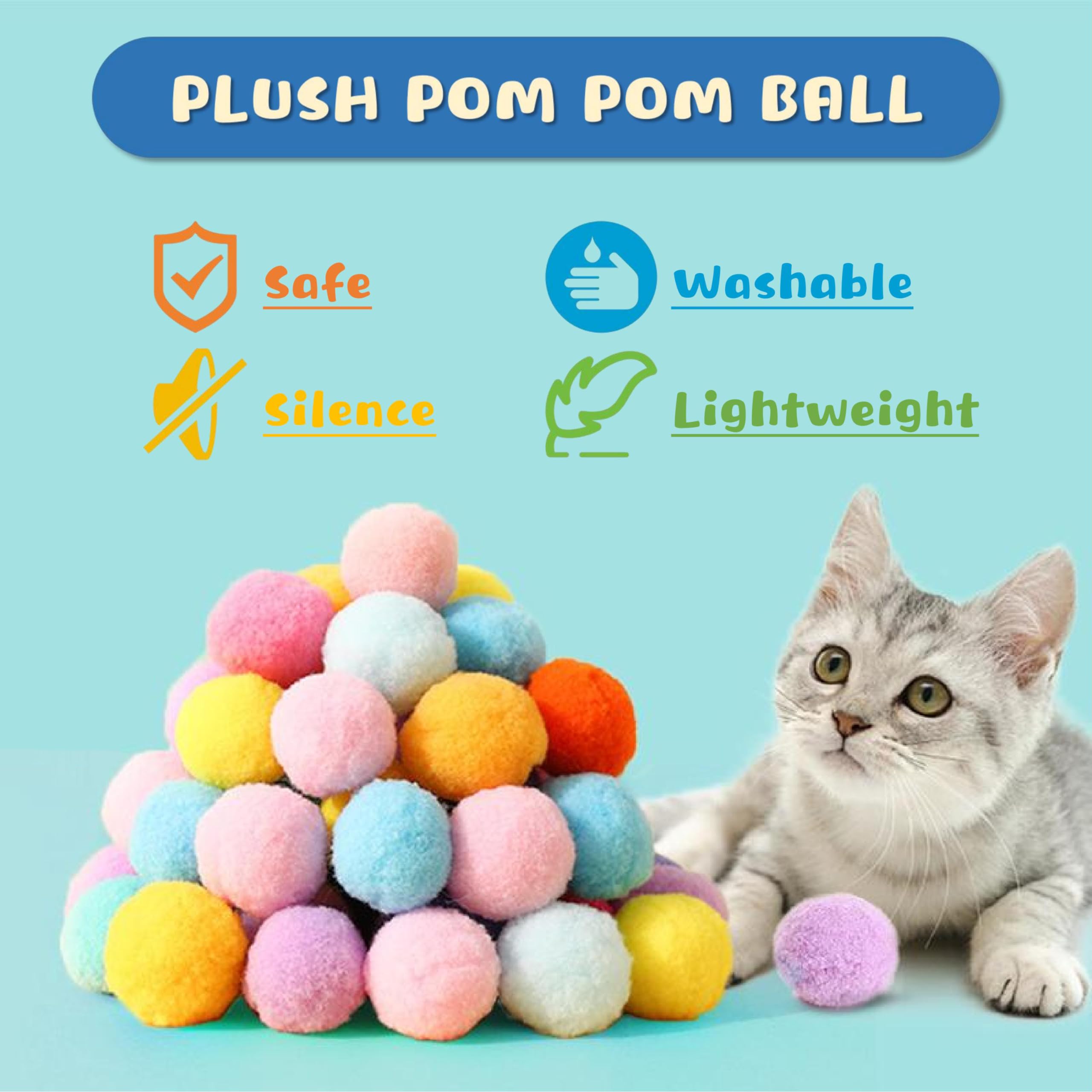 Baikevin Low Noise Interactive Cat Ball Launcher Gun, 1 Noise-Reduced Launcher (New Upgraded), 20 Pcs Colorful Silent Plush Pom